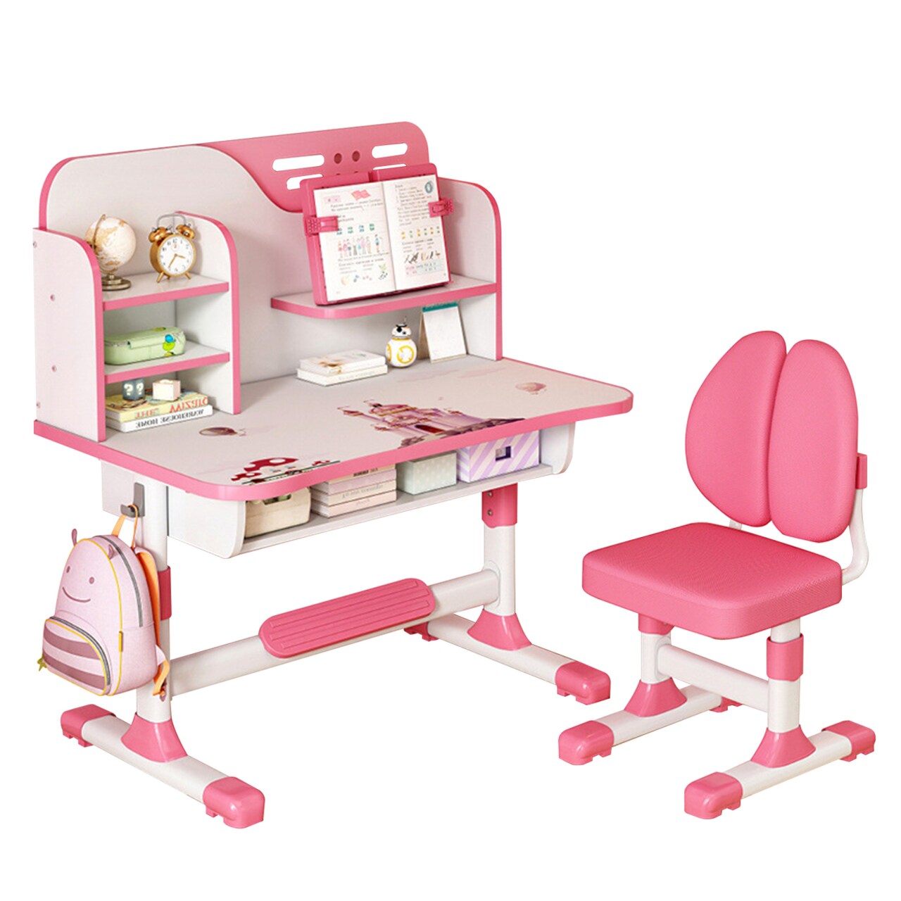 2Pcs/Set Premium Kids Study Desk Chair Set Height Adjustable Children School Study Table Chair Set Ergonomic Desk Chair
